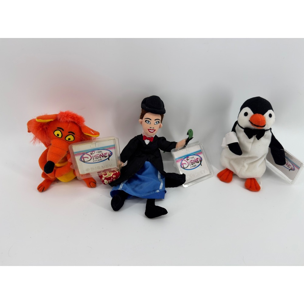 Disney Store Mary Poppins Bean Bag Plush Set Mary Penguin Fox Vintage NWT